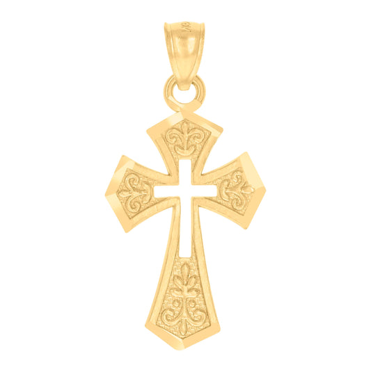 14K Yellow Gold Unisex Diamond-Cut Cross Ht:25.7Mm Religious Pendant Charm