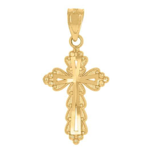 14K Yellow Gold Unisex Diamond-Cut Cross Ht:24.1Mm Religious Pendant Charm