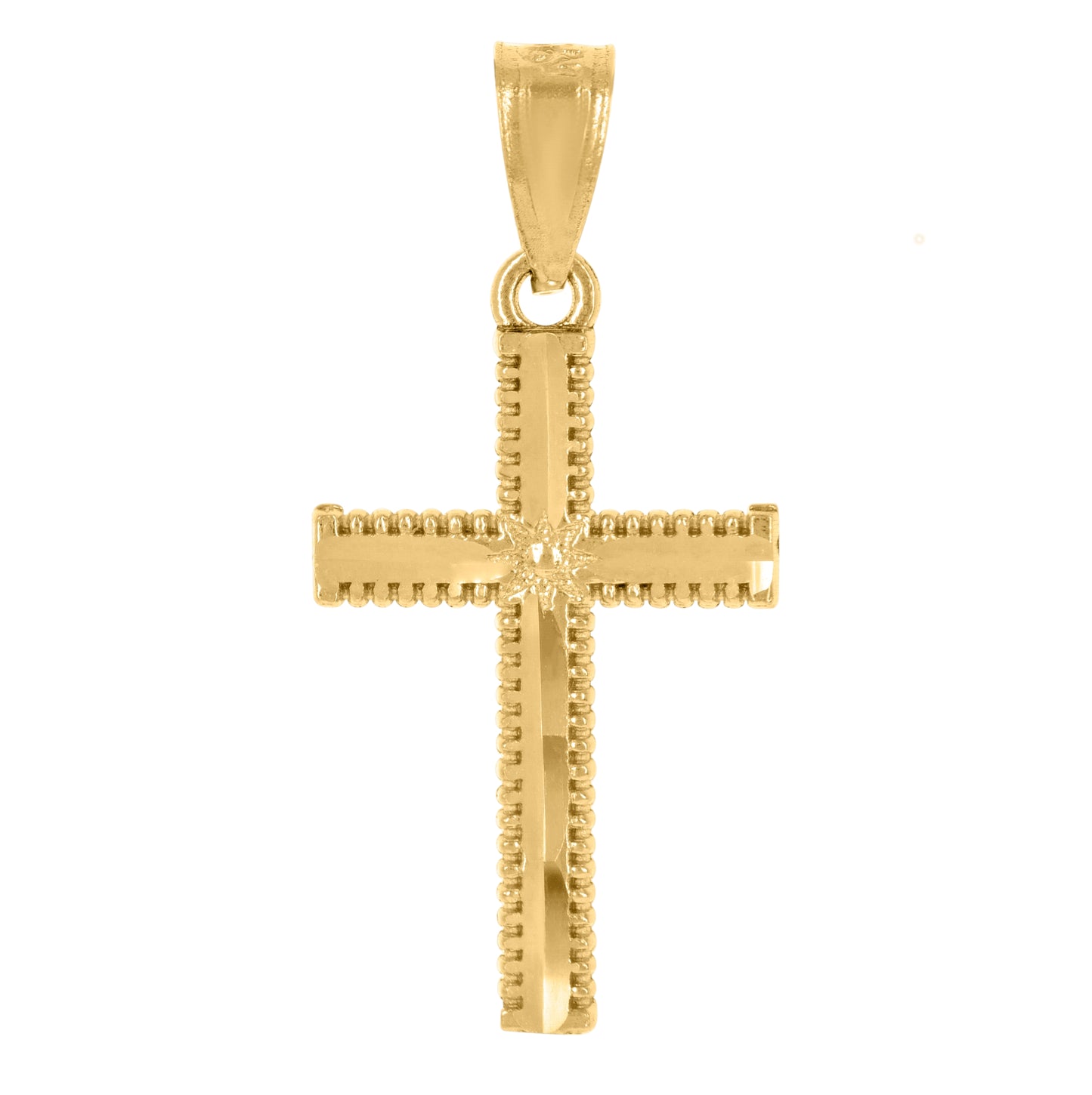 14K Yellow Gold Diamond-Cut Unisex Cross Religious Pendant Charm