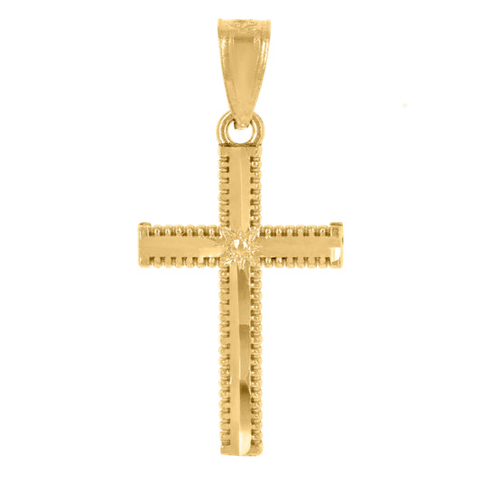 14K Yellow Gold Diamond-Cut Unisex Cross Religious Pendant Charm