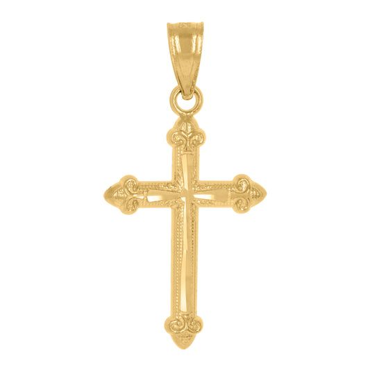 14K Yellow Gold Unisex Cross Diamond-Cut Religious Pendant Charm
