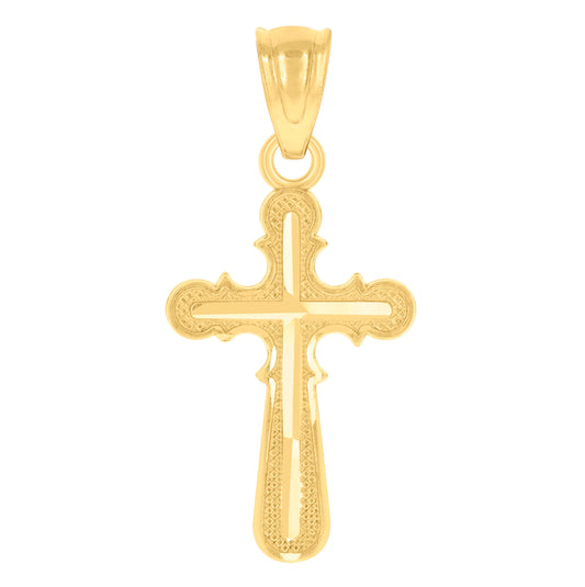 14K Yellow Gold Unisex Diamond-Cut Cross Ht:21.3Mm Religious Pendant Charm