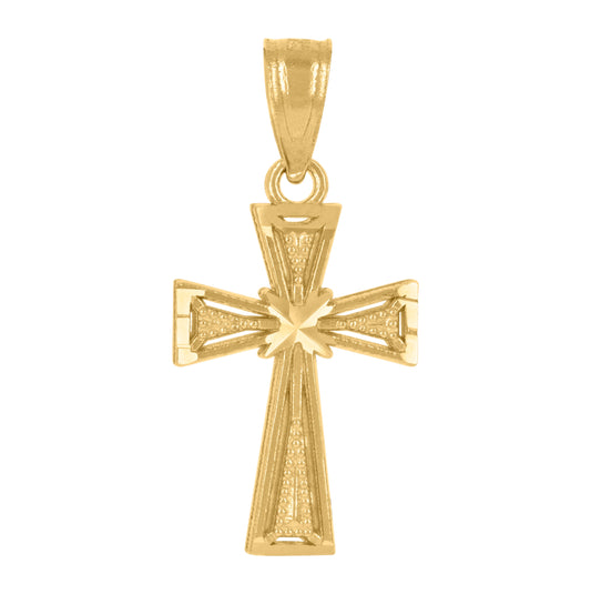 14K Yellow Gold Unisex Diamond-Cut Cross Ht:20.7Mm Religious Pendant Charm