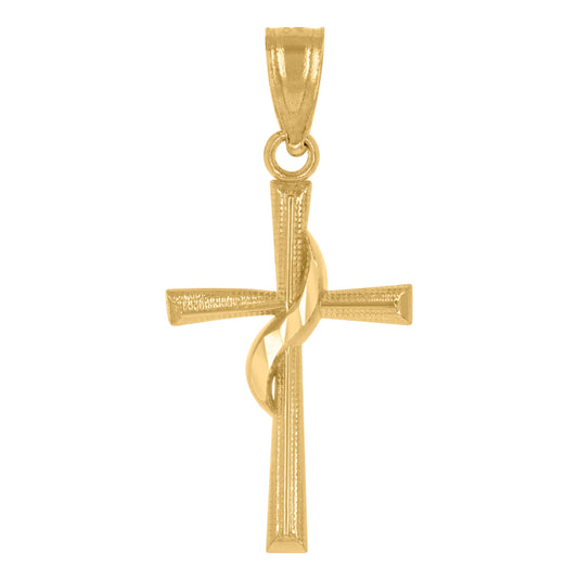 14K Yellow Gold Unisex Diamond-Cut Cross Ht:24.3Mm Religious Pendant Charm