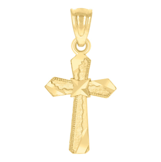 14K Yellow Gold Unisex Religious Diamond-Cut Cross Pendant Charm