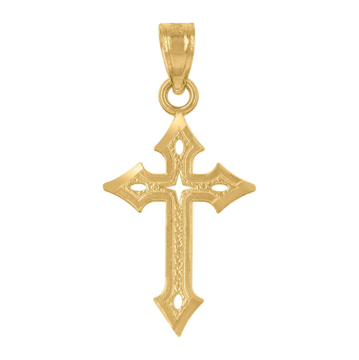 14K Yellow Gold Unisex Diamond-Cut Cross Religious Pendant Charm