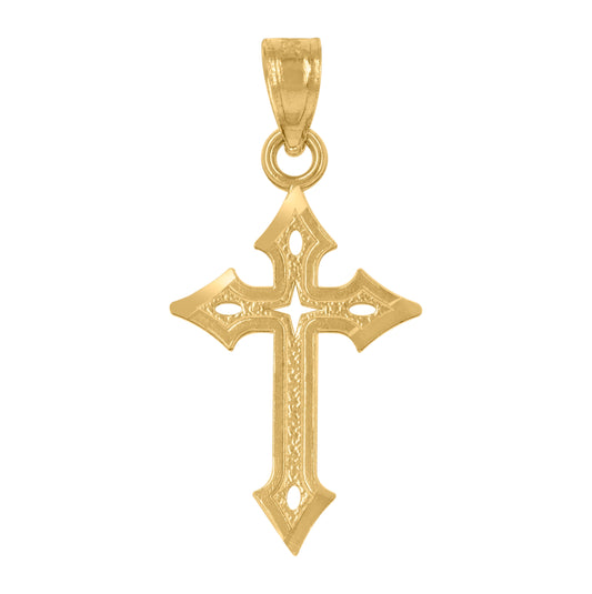 14K Yellow Gold Unisex Diamond-Cut Cross Religious Pendant Charm