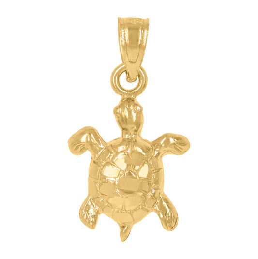 14K Yellow Gold Unisex Diamond-Cut Turtle Animal Ht:20.7Mm Pendant Charm