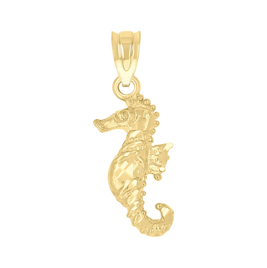 14K Yellow Gold Unisex Diamond-Cut Sea Horse Animal Ht:20.7Mm Pendant Charm