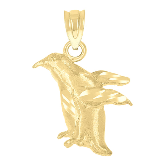 14K Yellow Gold Unisex Diamond-Cut Penguin Bird Ht:20.3Mm Pendant Charm