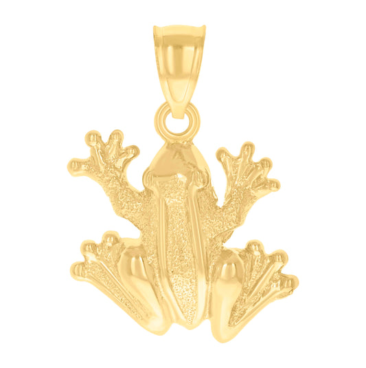 14K Yellow Gold Unisex Diamond-Cut Frog Toad Animal Ht:20.9Mm Pendant Charm