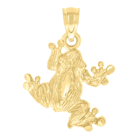 14K Yellow Gold Unisex Diamond-Cut Frog Toad Animal Ht:11.3Mm Pendant Charm