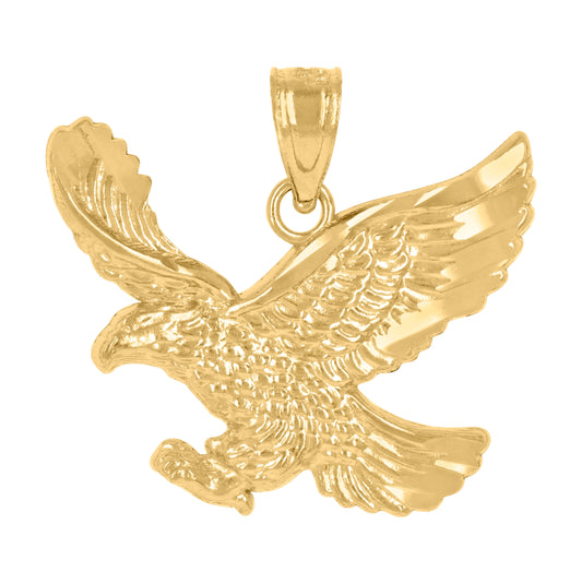 14K Yellow Gold Unisex Diamond-Cut Eagle Bird Ht:18.5Mm Pendant Charm