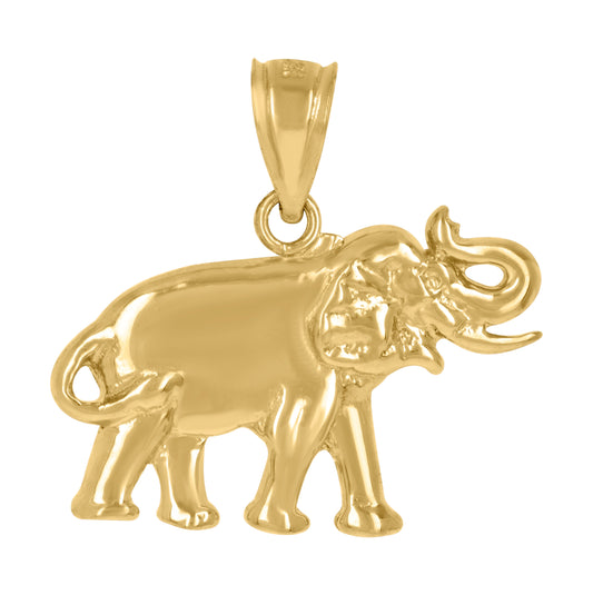 14K Yellow Gold Unisex Diamond-Cut Elephant Animal Ht:20.3Mm Pendant Charm