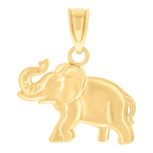 14K Yellow Gold Unisex Elephant Animal Pendant Charm