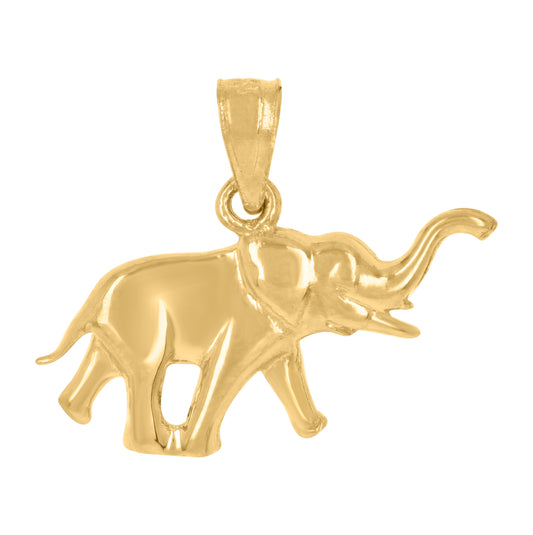 14K Yellow Gold Unisex Diamond-Cut Elephant Animal Ht:15.4Mm Pendant Charm
