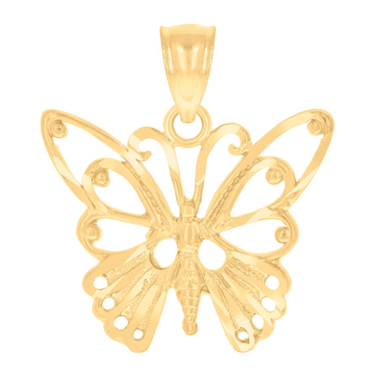 14K Yellow Gold Womens Diamond-Cut Butterfly Insect Ht:19.6Mm Pendant Charm
