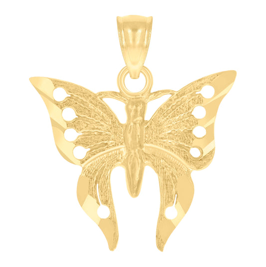 14K Yellow Gold Womens Diamond-Cut Butterfly Insect Pendant Charm