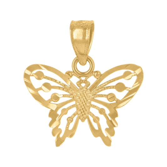 14K Yellow Gold Womens Diamond-Cut Butterfly Insect Ht:16.2Mm Pendant Charm