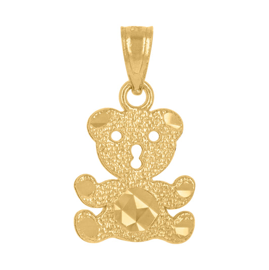 14K Yellow Gold Baby Diamond-Cut Teddy Bear Baby Pendant Charm