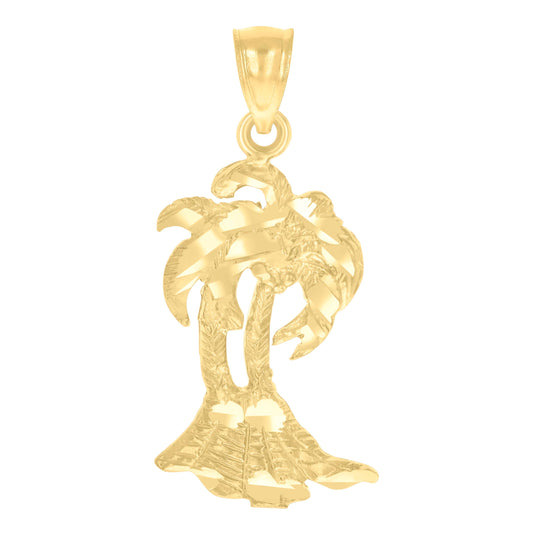 14K Yellow Gold Unisex Diamond-Cut Tree Ht:29.7Mm Pendant Charm