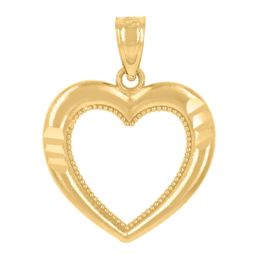 14K Yellow Gold Womens Diamond-Cut Heart Ht:19.8Mm Pendant Charm
