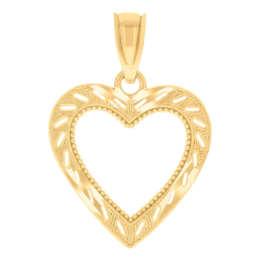 14K Yellow Gold Womens Diamond-Cut Heart Ht:19.5Mm Pendant Charm