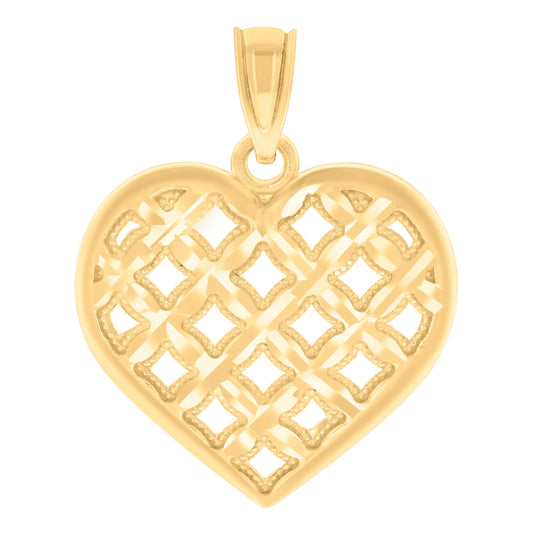 14K Yellow Gold Womens Diamond-Cut Heart Ht:21Mm Pendant Charm