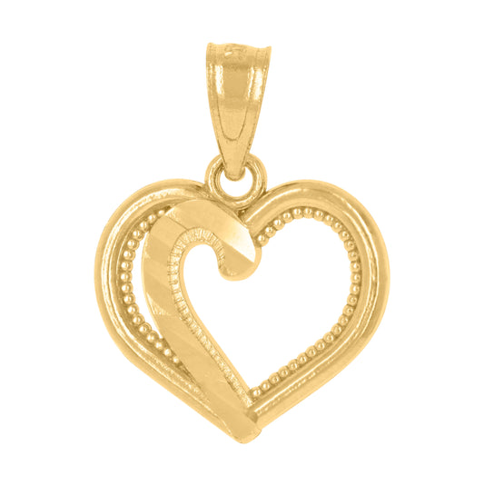 14K Yellow Gold Womens Diamond-Cut Heart Pendant Charm