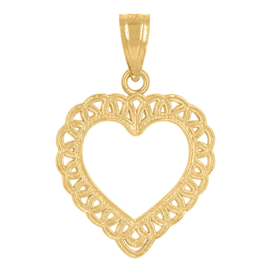 14K Yellow Gold Womens Diamond-Cut Heart Ht:21.4Mm Pendant Charm