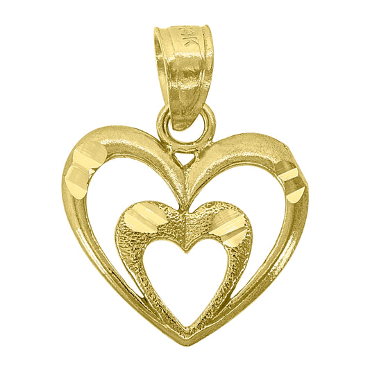 14K Yellow Gold Womens Diamond-Cut Heart Ht:17.7Mm Pendant Charm