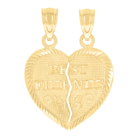 14K Yellow Gold Womens Diamond-Cut Best Friends Heart Ht:22.3Mm Pendant Charm