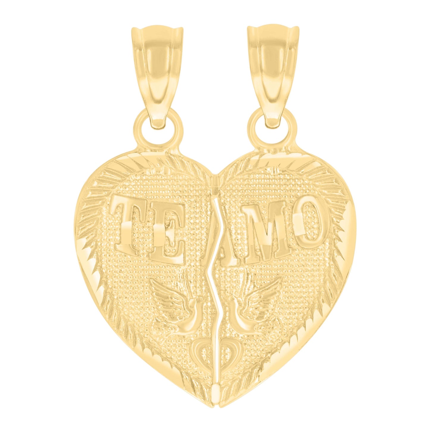 14K Yellow Gold Womens Diamond-Cut Te Amo Broken Heart Birds Ht:21.5Mm Pendant Charm
