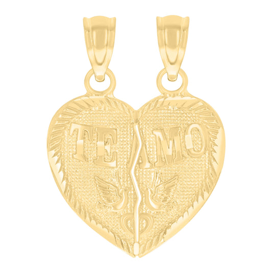 14K Yellow Gold Womens Diamond-Cut Te Amo Broken Heart Birds Ht:21.5Mm Pendant Charm