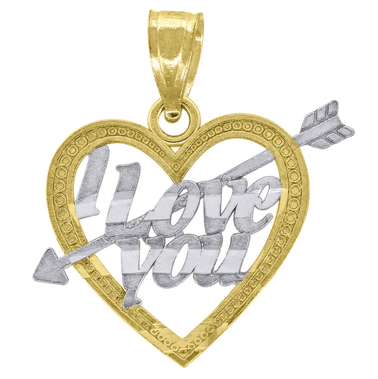 14K Gold Womens Two-Tone I Love You Heart Arrow Ht:19Mm Pendant Charm