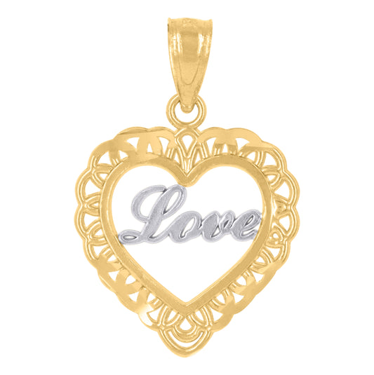 14K Gold Womens Two-Tone Love Heart Ht:21.3Mm Pendant Charm