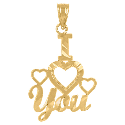 14K Yellow Gold Unisex Diamond-Cut I Love You Heart Ht:26.1Mm Pendant Charm