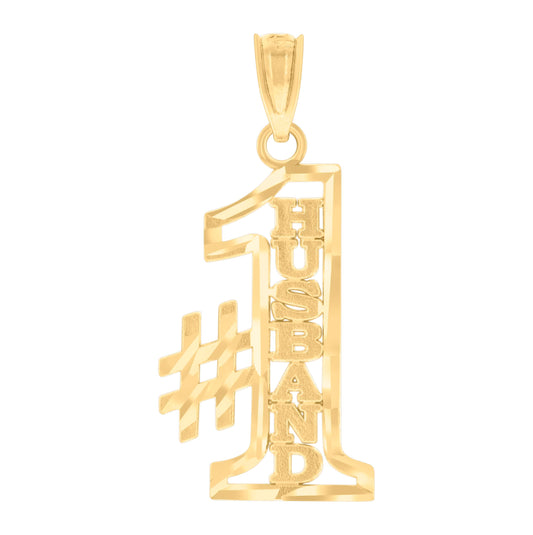 14K Yellow Gold Womens Diamond-Cut No. 1 Husband Ht:26.2Mm Talking Pendant Charm