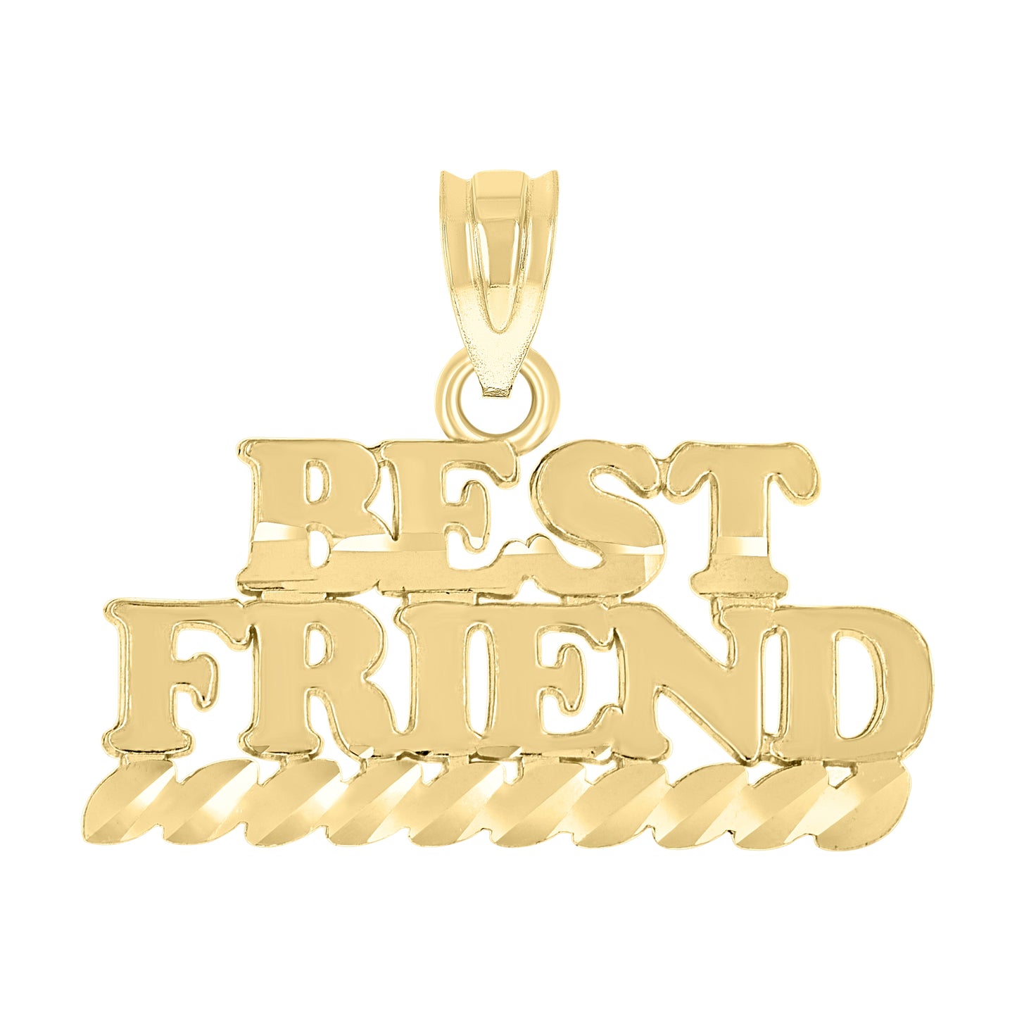 14K Yellow Gold Unisex Diamond-Cut Best Friend Ht:17Mm Pendant Charm