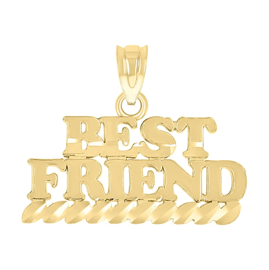 14K Yellow Gold Unisex Diamond-Cut Best Friend Ht:17Mm Pendant Charm