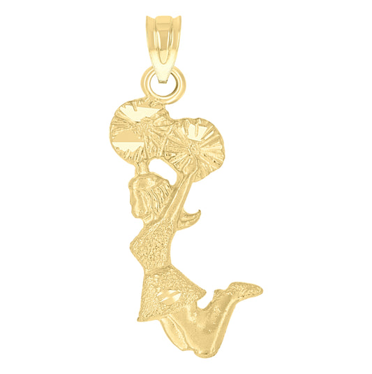 14K Yellow Gold Womens Diamond-Cut Cheer Leader Sports Ht:28.7Mm Pendant Charm