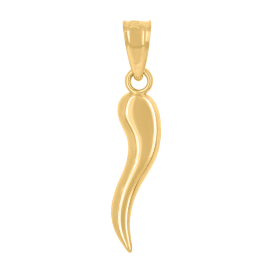 14K Yellow Gold Unisex Italian Horn Ht:22.9Mm Good Luck Pendant Charm
