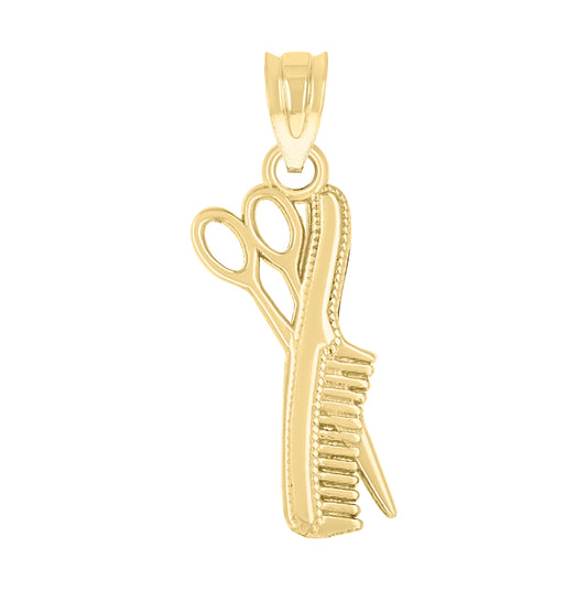 14K Yellow Gold Unisex Comb Scissors Pendant Charm
