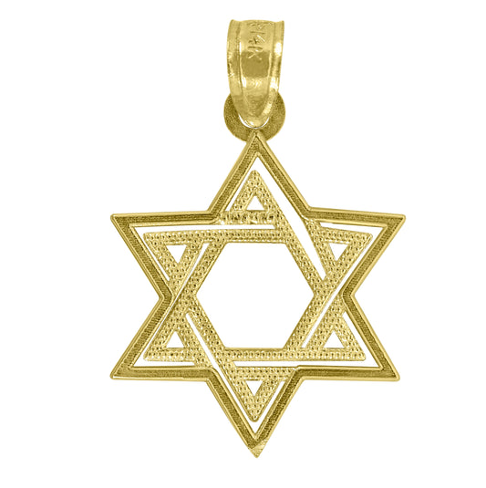 14K Yellow Gold Unisex Star Of David Religious Pendant Charm