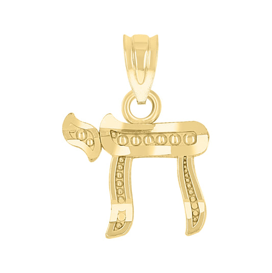 14K Yellow Gold Unisex Diamond-Cut Chi Pendant Charm