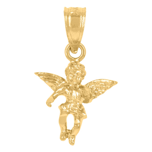 14K Yellow Gold Womens Religious Flying Angel Pendant Charm