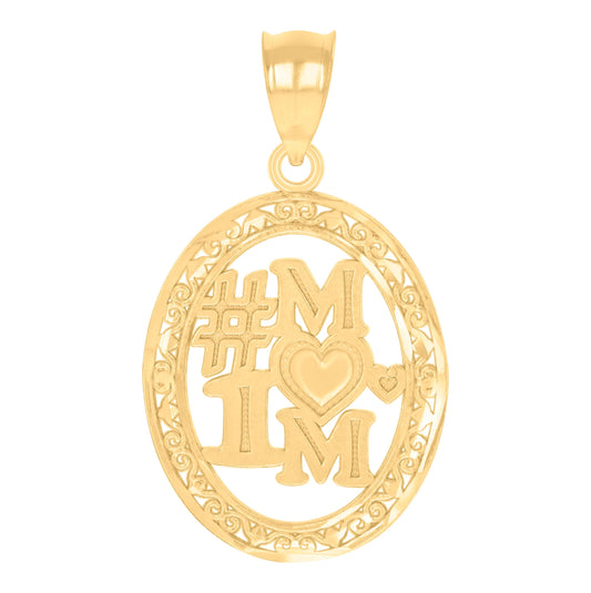 14K Gold Womens Two-Tone No.1 Mom Oval Pendant Charm
