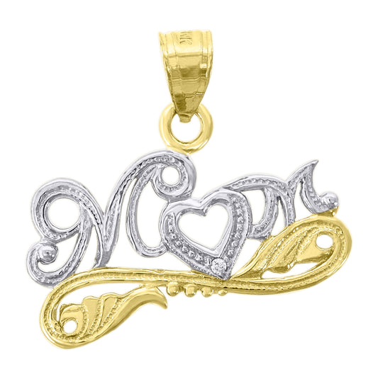 14K Gold Womens Two-Tone Mom Pendant Charm