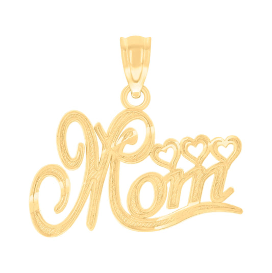14K Gold Womens Two-Tone Diamond-Cut Mom Heart Ht:18.4Mm Pendant Charm