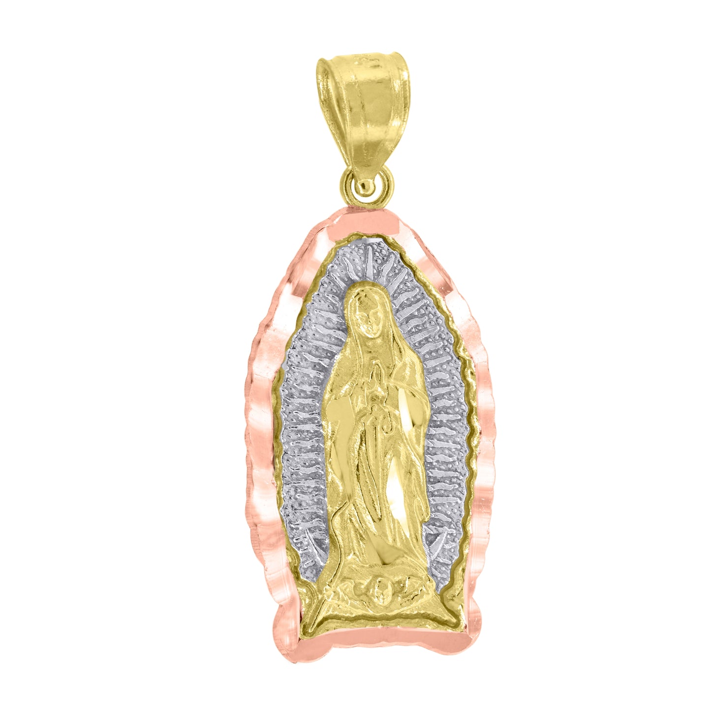 14K Gold Womens Tri-Color Diamond-Cut Guadalupe Mary Religious Ht:29.3Mm Pendant Charm